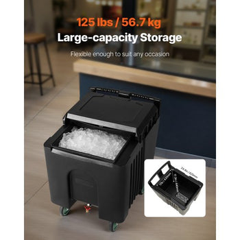 Commercial Ice Bin, 125 lbs Portable Ice Caddy, 31.5 x 22.8 x 29 inch Insulated Ice Carrier with 4 Wheels and Sliding Lid, Large Ice Bin for Catering, Kitchens, Bistros, Restaurants, and Bars