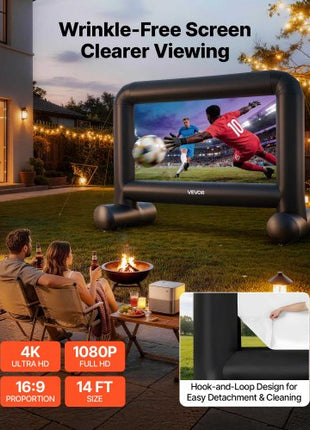 Inflatable Movie Screen, 14 ft Outdoor Inflatable Projection Screen with Portable Storage Bag, Front/Rear Projection, Easy Set Up, Blow Up Screen for Outdoor Backyard Movie Night, Theme Parties
