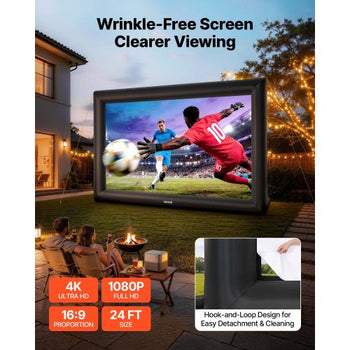 Inflatable Movie Screen, 24 ft Outdoor Inflatable Projection Screen with Portable Storage Bag, Front/Rear Projection, Easy Set Up, Blow Up Screen for Outdoor Backyard Movie Night, Theme Parties