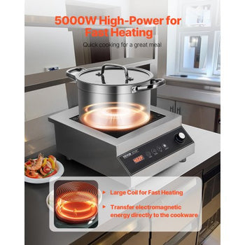 Portable Induction Cooktop, 5000W Commercial Induction Burner with 16 Temperature Settings, Stainless Steel Countertop Induction Hot Plate with 4H Timer, Child Lock, for Restaurant Cooking