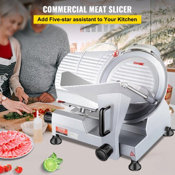 240W Commercial Meat Slicer, Electric Deli Food Slicer, 10" Carbon Steel Blade Electric Food Slicer, 350-400RPM Meat Slicer, 0 - 0.47 inch Thickness Adjustable for Commercial and Home Use