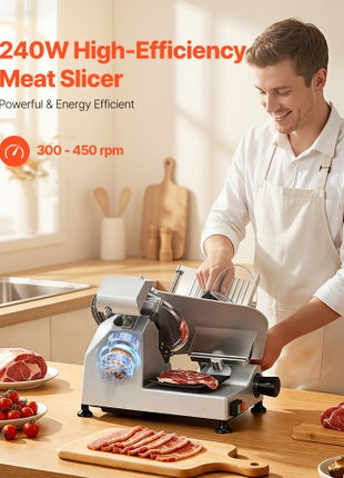10" Commercial Meat Slicer, 240W Electric Deli Food Slicer with Carbon Steel Blade, Built-In Sharpener & 0-0.47" Adjustable Thickness for Frozen Meat, Ham, Baguett, Steak, UL Approved
