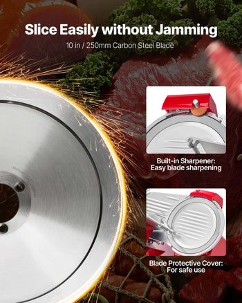 Commercial Meat Slicer 340W Electric Deli Food Slicer 10 inch Blade, 350-400RPM Electric Food Slicer, Carbon Steel Blade Meat Slicer, 0-0.47 inch Adjustable Thickness for Commercial and Home Use