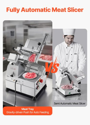 Automatic Meat Slicer, 500W, Electric Deli Slicer Machine with 10 inch Sharp 75Cr1 Steel Blade, 0-0.67 inch Adjustable Thickness, 633 RPM Fast Slicing, for Frozen Meat, Cheese, and Bread