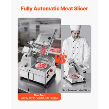 Automatic Meat Slicer, 500W, Electric Deli Slicer Machine with 10 inch Sharp 75Cr1 Steel Blade, 0-0.67 inch Adjustable Thickness, 633 RPM Fast Slicing, for Frozen Meat, Cheese, and Bread