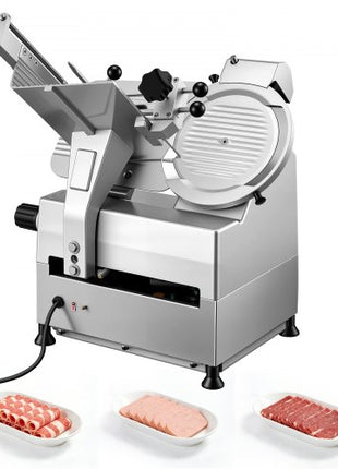 Fully Automatic Meat Slicer, 180W + 370W Commercial Food-Slicer with 10" Carbon Steel Blade, Built-In Sharpener & 0-0.3" Adjustable Thickness for Frozen Meat, Ham, Baguett, Steak