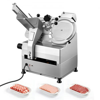 Fully Automatic Meat Slicer, 180W + 370W Commercial Food-Slicer with 10" Carbon Steel Blade, Built-In Sharpener & 0-0.3" Adjustable Thickness for Frozen Meat, Ham, Baguett, Steak