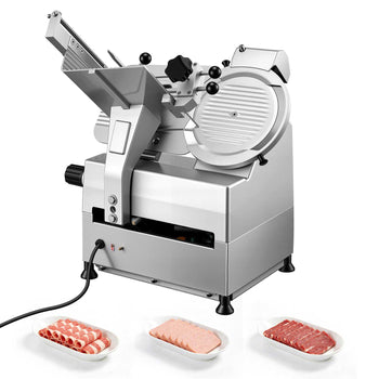 Fully Automatic Meat Slicer, 180W + 370W Commercial Food-Slicer with 10" Carbon Steel Blade, Built-In Sharpener & 0-0.3" Adjustable Thickness for Frozen Meat, Ham, Baguett, Steak