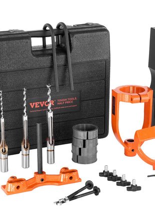 Mortising Attachment for Drill Press, 4 Model Drills Square Hole Chisel Set, Bench Drill Locator Set Mortise and Tenon Tools with 5 Bushings, for Woodworking Mortising Tenoning Drilling Machine