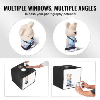 Photo Studio Light Box, 12" x 12", 3000-5600K Adjustable 3 Color Temperatures Professional Shooting Tent Kit with 120 LED 6 Double-Sided Color Backdrops, High CRI ≥ 95 for Small Size Products