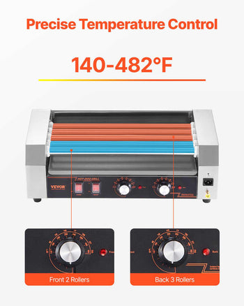 Hot Dog Roller, 12 Hot Dog 5 Rollers, Stainless Steel Sausage Grill Cooker, 750W Hot Dog Machine with Dual Temp Control, Removable Oil Drip Tray, for Party Home Commercial