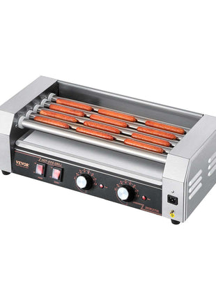 Hot Dog Roller, 12 Hot Dog 5 Rollers, Stainless Steel Sausage Grill Cooker, 750W Hot Dog Machine with Dual Temp Control, Removable Oil Drip Tray, for Party Home Commercial