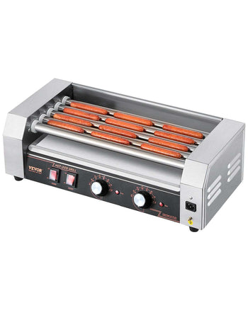 Hot Dog Roller, 12 Hot Dog 5 Rollers, Stainless Steel Sausage Grill Cooker, 750W Hot Dog Machine with Dual Temp Control, Removable Oil Drip Tray, for Party Home Commercial
