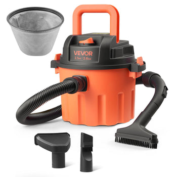Shop Vac, 2.6 Gallon Dry Shop Vacuum, 2.5 Peak HP Portable with 800W Input Power, Various Nozzles, 1.25in Diameter x 4ft Hose, 9.2ft Cord for Home, Garage, Jobsite, Workshop, Black Orange