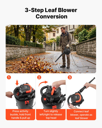 3-in-1 Shop Vac, 8 Gallon Wet Dry Shop Vacuum, 4.5 Peak HP Portable Vacuum Cleaner with Blower, Dual-Filter, 1350W Input Power, 1.25in x 7ft Hose, 9.8ft Cord for Jobsite, Workshop, Garage, Home