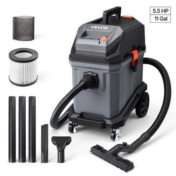 Commercial Shop Vac, 11 Gallon Wet Dry Shop Vacuum, 5.5 Peak HP Portable with One-Button Self-Cleaning, 1350W Input, 1.25in x 7ft Hose, 20ft Cord, Industrial-Grade for Jobsite, Workshop