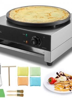 Electric Crepe Maker, 16-Inch Commercial Crepe Machine, 1700W Flat Plate Crepe Griddle, Nonstick Stainless Steel Pancake Making Machine, Desktop Circular Cereals Pancake Stove with Temp Control