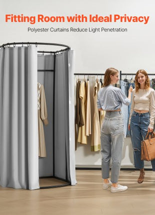 Fitting Room, Dressing Room with Thick Polyester Curtains, Privacy Space with Shading Curtain and a Hook, for Boutique, Mall, Tailor's Store & Outdoor 39 x 37 x 79 in (Black and Gray-White)