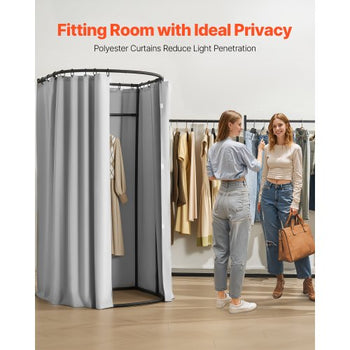 Fitting Room, Dressing Room with Thick Polyester Curtains, Privacy Space with Shading Curtain and a Hook, for Boutique, Mall, Tailor's Store & Outdoor 39 x 37 x 79 in (Black and Gray-White)