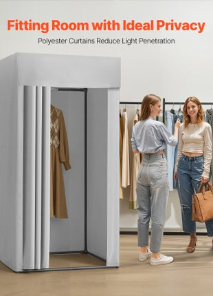 Fitting Room, Dressing Room with Thick Polyester Curtains, Privacy Space with Shading Curtain and a Hook, for Boutique, Mall, Tailor's Store & Outdoor 39 x 39 x 78 in (Black and Gray-White)