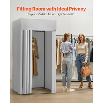 Fitting Room, Dressing Room with Thick Polyester Curtains, Privacy Space with Shading Curtain and a Hook, for Boutique, Mall, Tailor's Store & Outdoor 39 x 39 x 78 in (Black and Gray-White)