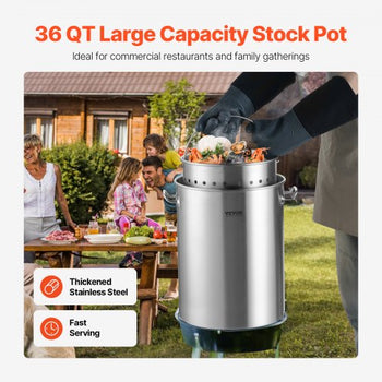 Stainless Steel Stockpot, 36 Quart Cooking Pots, Cookware Sauce Pot with Basket, Lid, and Handle, Heavy Duty Commercial Grade Stock Pot, Sanding Treatment, for Steaming Boiling or Frying Silver