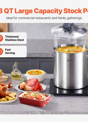 Stainless Steel Stockpot, 53 Quart Large Cooking Pots, Cookware Sauce Pot with Lid, and Handle, Heavy Duty Commercial Grade Stock Pot, Sanding Treatment, for Large Groups Events Silver