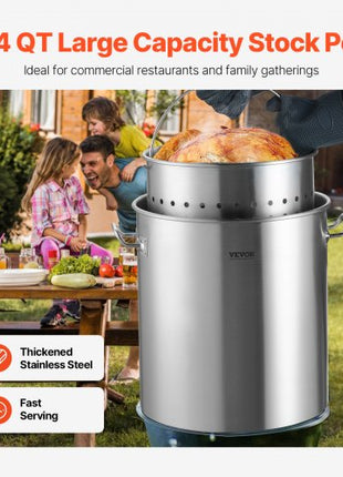 Stainless Steel Stockpot, 54L Large Cooking Pots, Cookware Sauce Pot with Basket, Lid, and Handle, Heavy Duty Commercial Grade Stock Pot, Sanding Treatment, for Large Groups Events Silver