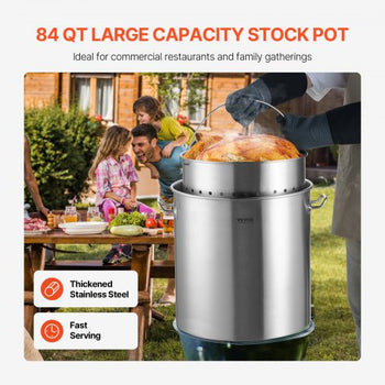 Stainless Steel Stockpot, 84 Quart Large Cooking Pots, Cookware Sauce Pot with Basket, Lid, and Handle, Heavy Duty Commercial Grade Stock Pot, Sanding Treatment, for Large Groups Events Silver