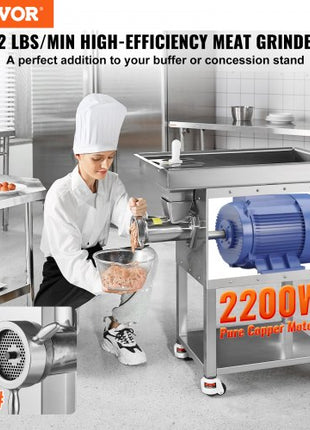 Meat Grinder, 22 Lbs/Min Capacity Electric Meat Grinders w/ Blade, Grinding Plate, Sausage Maker, Stainless Steel Commercial Meat Mincer for Kitchen Restaurant Butcher Store