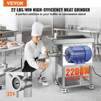 Meat Grinder, 22 Lbs/Min Capacity Electric Meat Grinders w/ Blade, Grinding Plate, Sausage Maker, Stainless Steel Commercial Meat Mincer for Kitchen Restaurant Butcher Store
