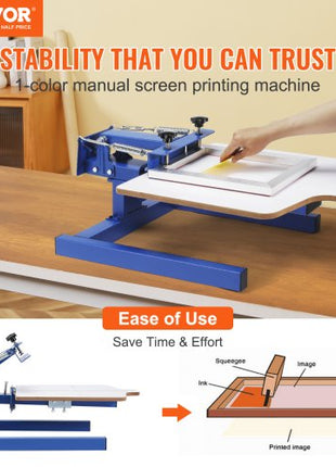 Screen Printing Machine, 1 Color 1 Station Silk Screen Printing Press, 21.2x17.7in Screen Printing Press, Double-layer Positioning Pallet, Adjustable Tension for T-shirt DIY Printing