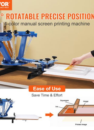 4 Color 1 Station Screen Printing Machine, 21.2x17.7in / 54x45cm Screen Printing Press 360° Rotable Silk, Double-Layer Positioning Pallet for T-Shirt DIY Printing