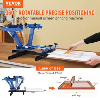 4 Color 1 Station Screen Printing Machine, 21.2x17.7in / 54x45cm Screen Printing Press 360° Rotable Silk, Double-Layer Positioning Pallet for T-Shirt DIY Printing