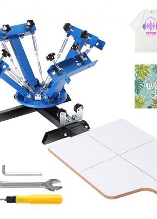4 Color 1 Station Screen Printing Machine, 21.2x17.7in / 54x45cm Screen Printing Press 360° Rotable Silk, Double-Layer Positioning Pallet for T-Shirt DIY Printing