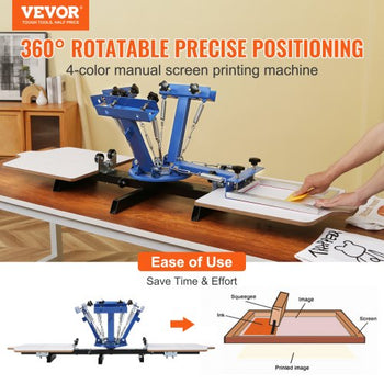 Screen Printing Machine, 4 Color 2 Station, 360° Rotable Silk Screen Printing Press, 21.2 x 17.7in / 54 x 45cm Screen Printing Press, Dual-layer Positioning Pallet for DIY T-shirt Printing