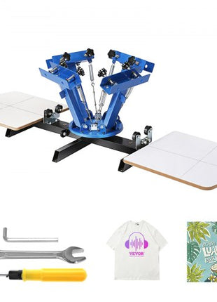 Screen Printing Machine, 4 Color 2 Station, 360° Rotable Silk Screen Printing Press, 21.2 x 17.7in / 54 x 45cm Screen Printing Press, Dual-layer Positioning Pallet for DIY T-shirt Printing