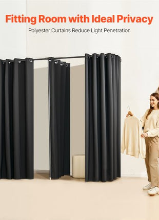 Fitting Room, Portable Changing Room with Thick Polyester Curtains, Double Dressing Rooms with Partition Curtains, for Boutique, Mall, Studio, Tailor's Store & Office 79 x 39 x 79 in (Black)