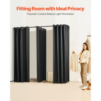 Fitting Room, Portable Changing Room with Thick Polyester Curtains, Double Dressing Rooms with Partition Curtains, for Boutique, Mall, Studio, Tailor's Store & Office 79 x 39 x 79 in (Black)