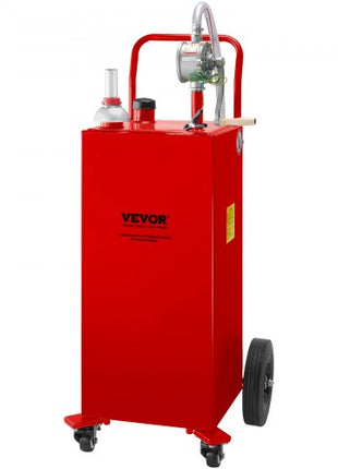 30 Gallon Fuel Caddy, Gas Storage Tank & 4 Wheels, with Manuel Transfer Pump, Gasoline Diesel Fuel Container for Cars, Lawn Mowers, ATVs, Boats, More, Red