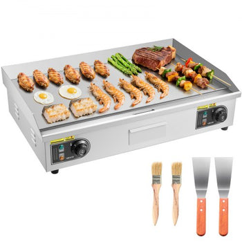 Commercial Electric Griddle, 28.54 x 15.75 in, 2800W, 122-570°F Adjustable Temp Control, Stainless Steel Countertop Flat Top Grill with 2 Spatulas, 2 Brushes, and 4 Foot Pads, for Steak