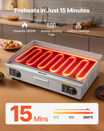 Commercial Electric Griddle, 28.54 x 15.75 in, 2800W, 122-570°F Adjustable Temp Control, with 2 Spatulas, 2 Brushes, and 4 Foot Pads, for Steak (NO PLUG)