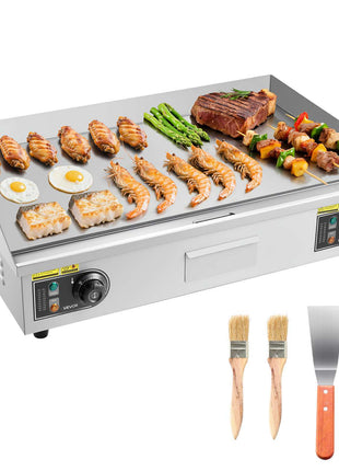 Commercial Electric Griddle, 28.54 x 15.75 in, 2800W, 122-570°F Adjustable Temp Control, with 2 Spatulas, 2 Brushes, and 4 Foot Pads, for Steak (NO PLUG)