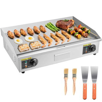 Commercial Electric Griddle, 28.54 x 15.75 in, 2800W, 122-570°F Adjustable Temp Control, with 2 Spatulas, 2 Brushes, and 4 Foot Pads, for Steak (NO PLUG)