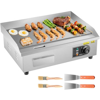 Commercial Electric Griddle, 21.06 x 11.81 inch, 3200W, 122-570°F Adjustable Temp Control, Stainless Steel Body, Full Flat, with 2 Spatulas, 2 Brushes, and 4 Foot Pads, for Steak, Pancake