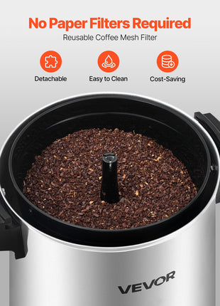 Commercial Coffee Urn, 30 Cup 152oz Hot Beverage Dispenser with Dripless Faucet, 1090W Quick-Brewing Coffee Maker, Automatic Temperature Control, for Catering, Party, Church & Restaurant