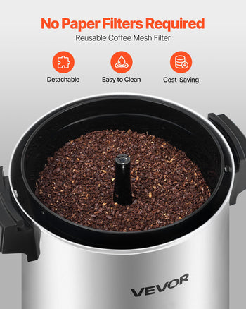 Commercial Coffee Urn, 30 Cup 152oz Hot Beverage Dispenser with Dripless Faucet, 1090W Quick-Brewing Coffee Maker, Automatic Temperature Control, for Catering, Party, Church & Restaurant