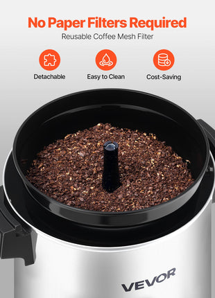 Commercial Coffee Urn, 40 Cup 203oz Hot Beverage Dispenser with Dripless Faucet, 1090W Quick-Brewing Coffee Maker, Automatic Temperature Control, for Catering, Party, Church & Restaurant