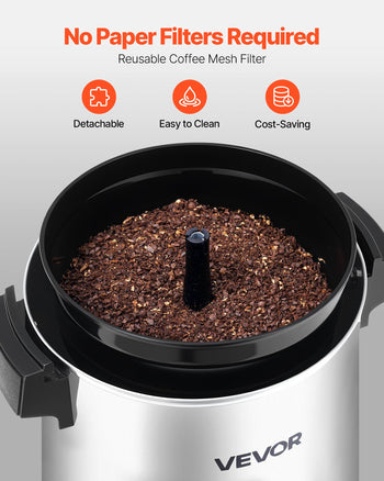 Commercial Coffee Urn, 40 Cup 203oz Hot Beverage Dispenser with Dripless Faucet, 1090W Quick-Brewing Coffee Maker, Automatic Temperature Control, for Catering, Party, Church & Restaurant