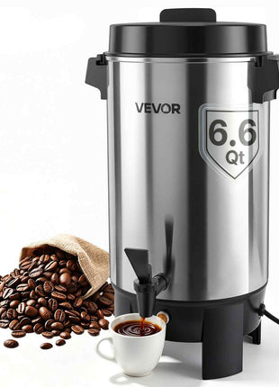 Commercial Coffee Urn, 40 Cup 203oz Hot Beverage Dispenser with Dripless Faucet, 1090W Quick-Brewing Coffee Maker, Automatic Temperature Control, for Catering, Party, Church & Restaurant